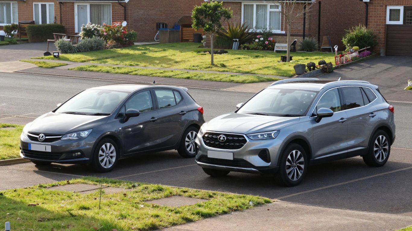 Two cars parked beside a quiet country road