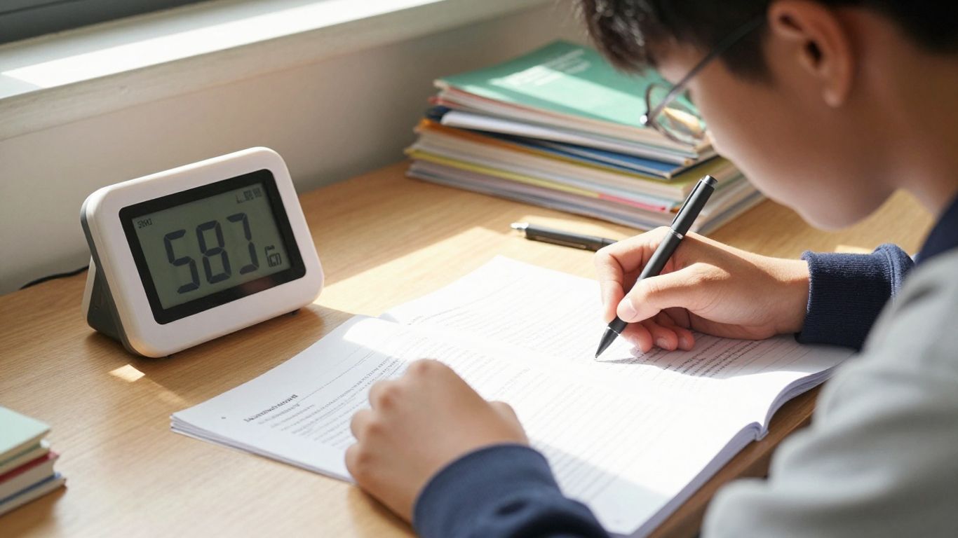 Student studying with a SAT timer.