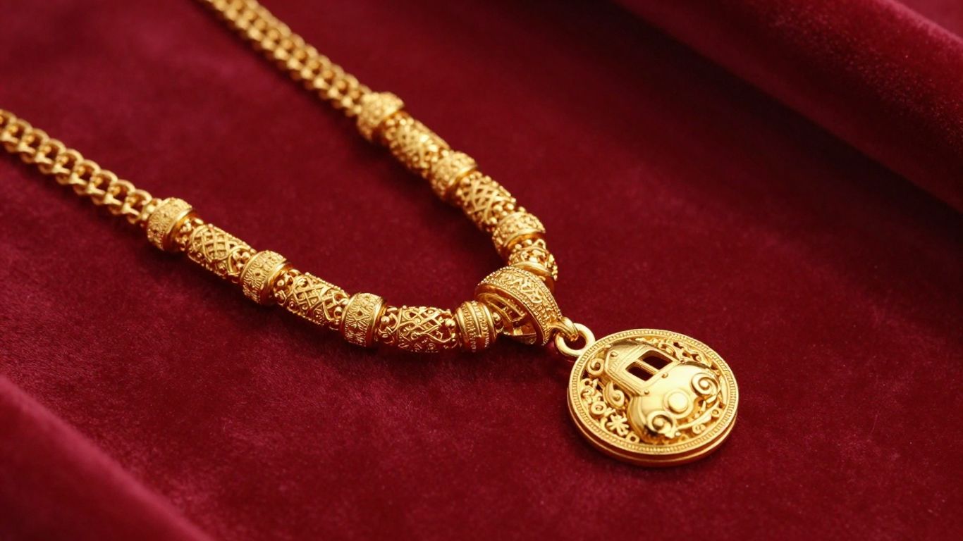Gold jewellery matching warm fabric colors
