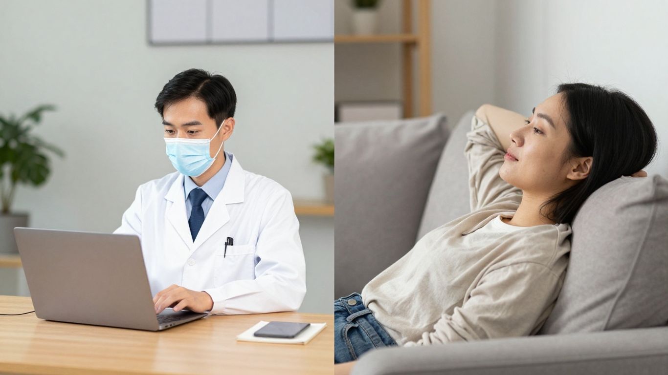 Telepsychiatry session connecting doctor and patient remotely.
