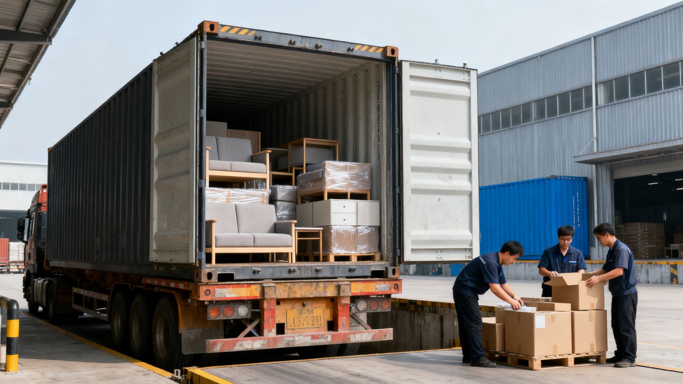 Container loading for furniture shipments from Foshan Expert container loading for furniture exported from Foshan China