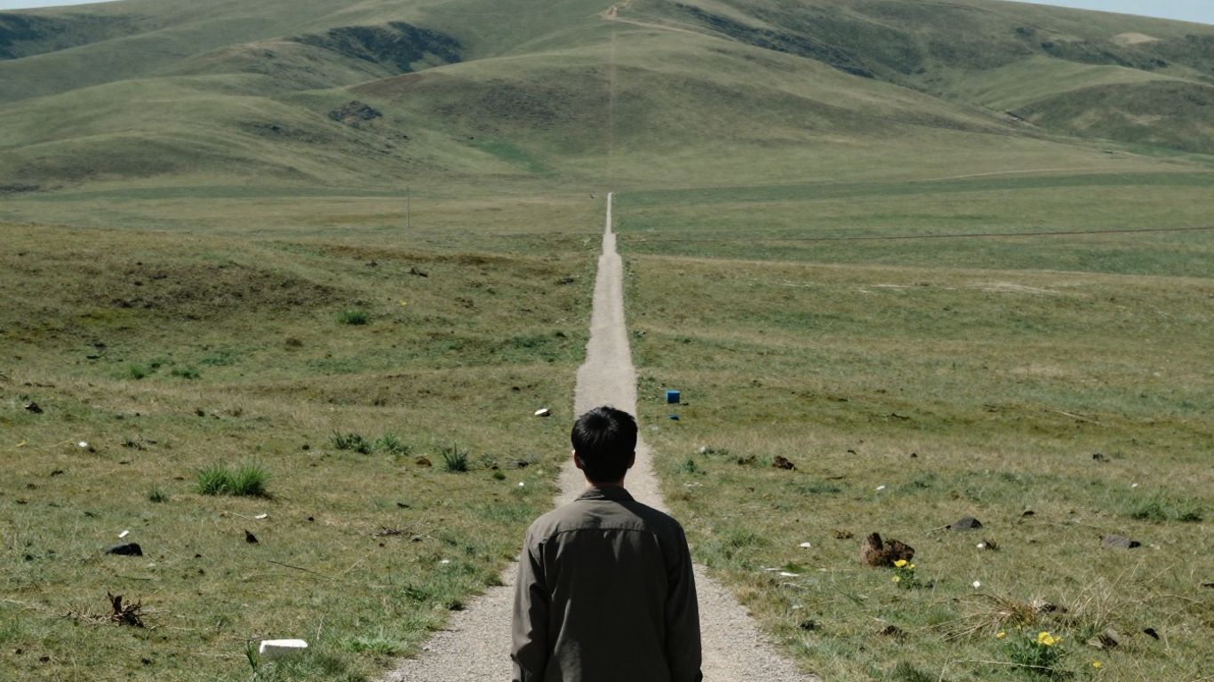 Person focused on a distant path, embracing patience.