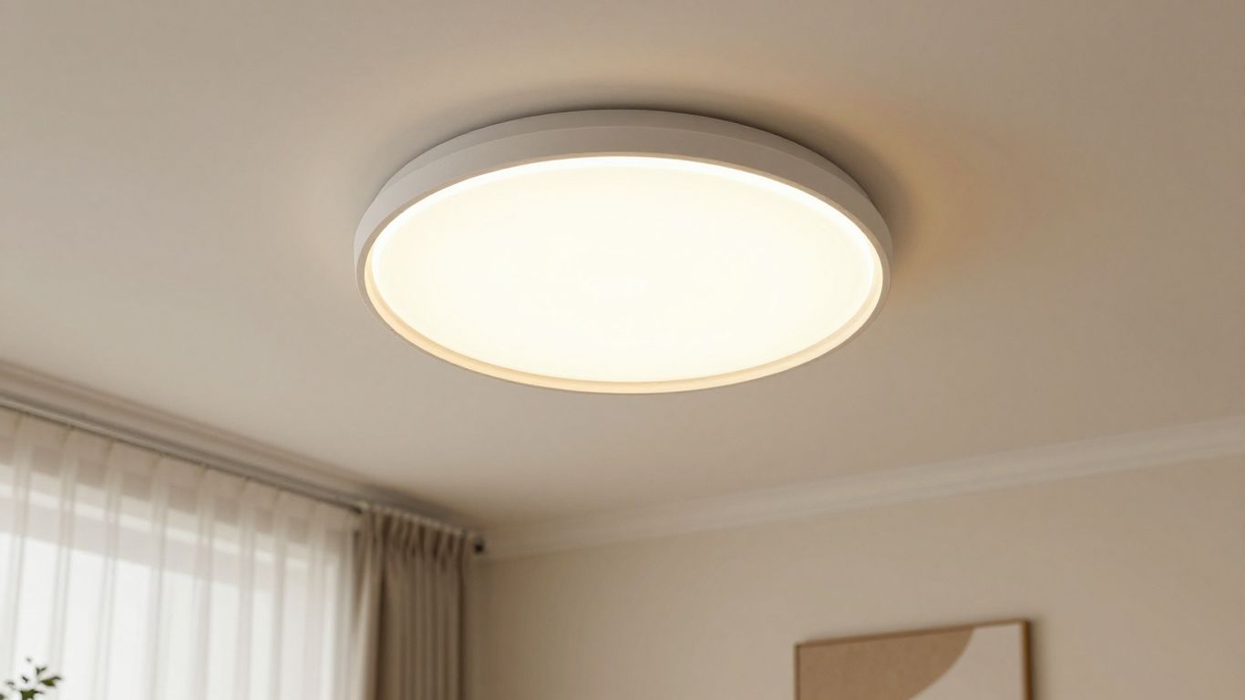 Modern flush mount ceiling light fixture in a living room.