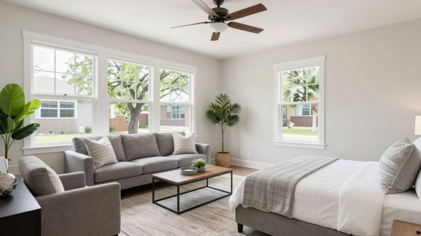 San Antonio Airbnb interior: living room and bedroom.