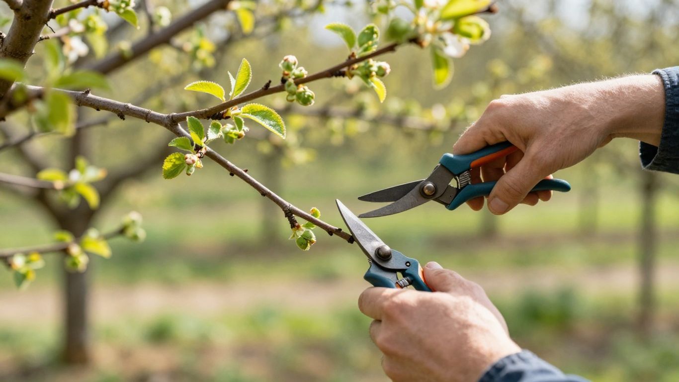 Obstbaum im Frühjahr schneiden mit Gartenschere