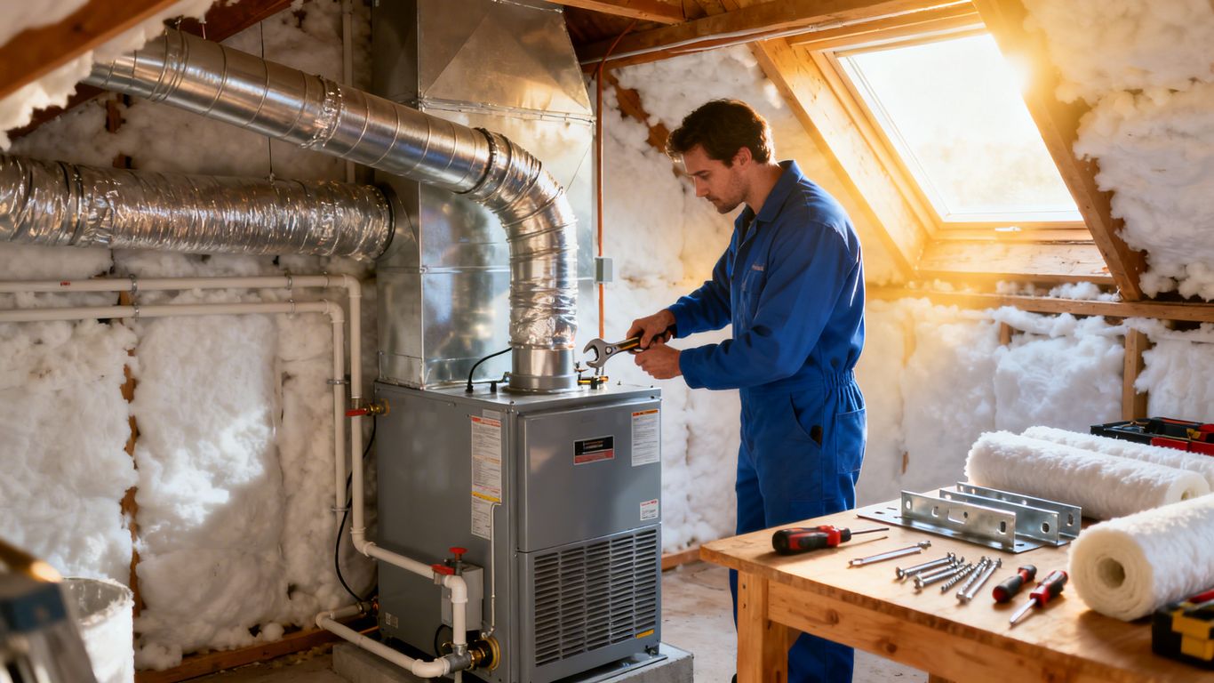 Attic HVAC upgrade with new ductwork and air unit.