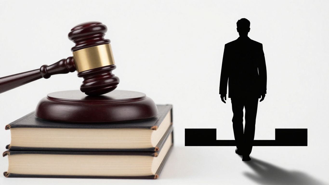 Gavel y silueta de persona cruzando frontera.