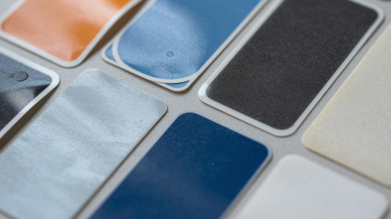 Comparison of sticker materials and their textures.