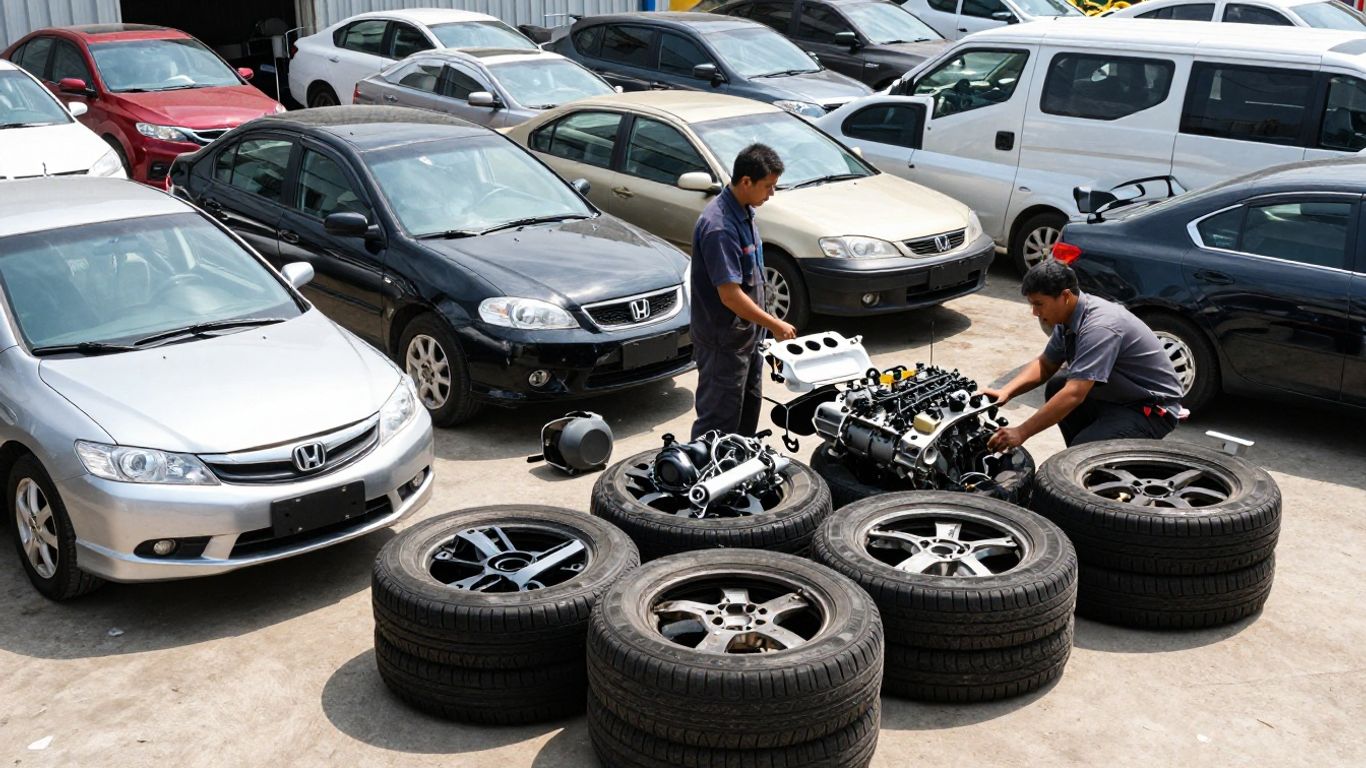Honda car parts at a wrecking yard