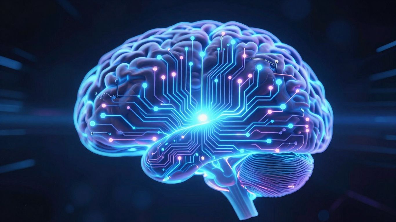 Glowing AI brain with circuits