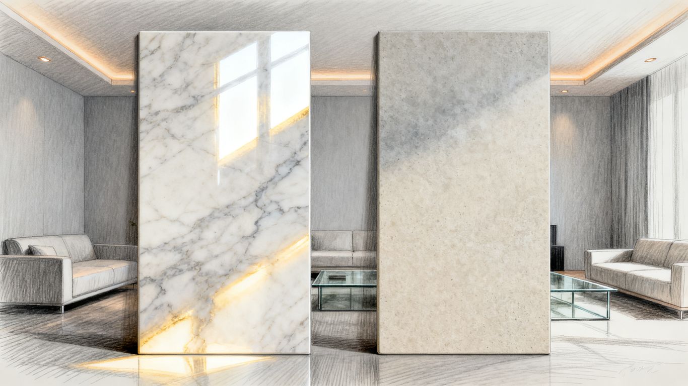 Polished stone surface in bright light