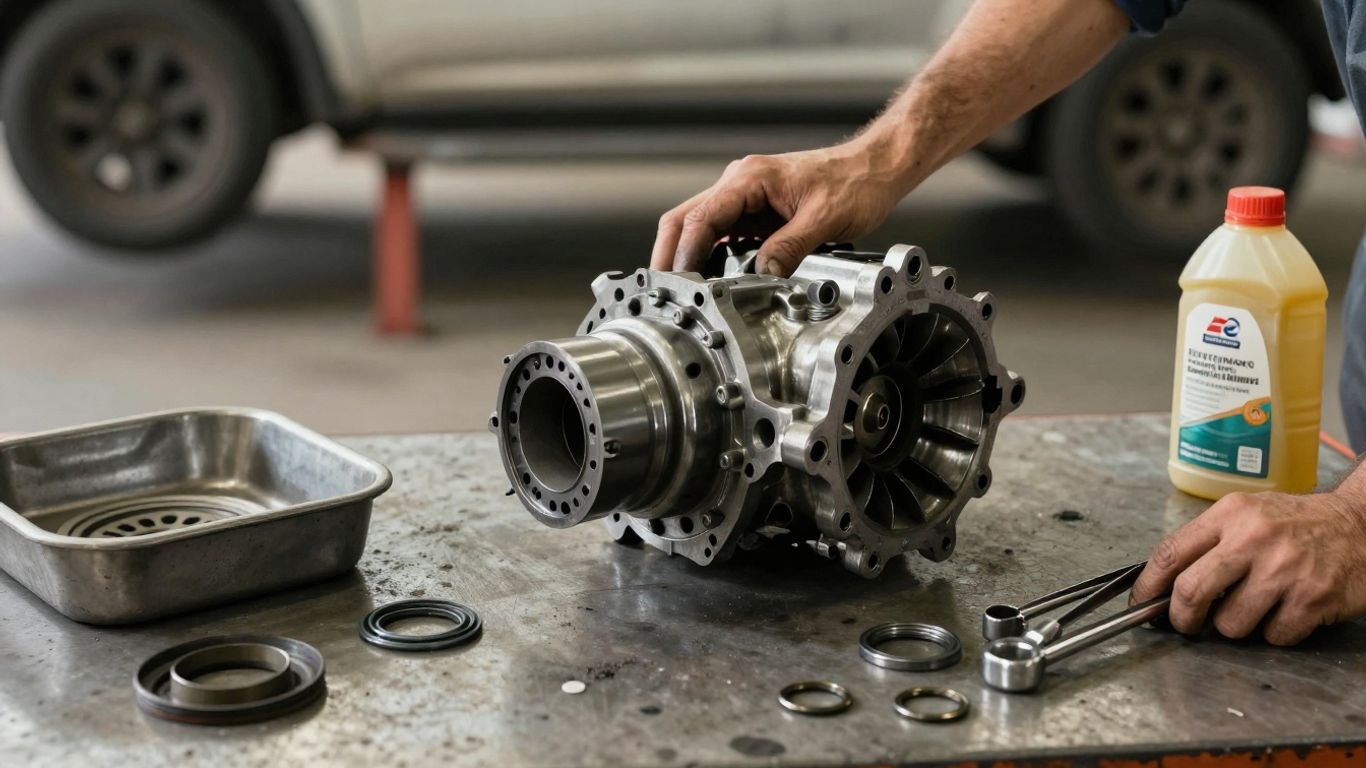 Mechanic preparing a differential for installation