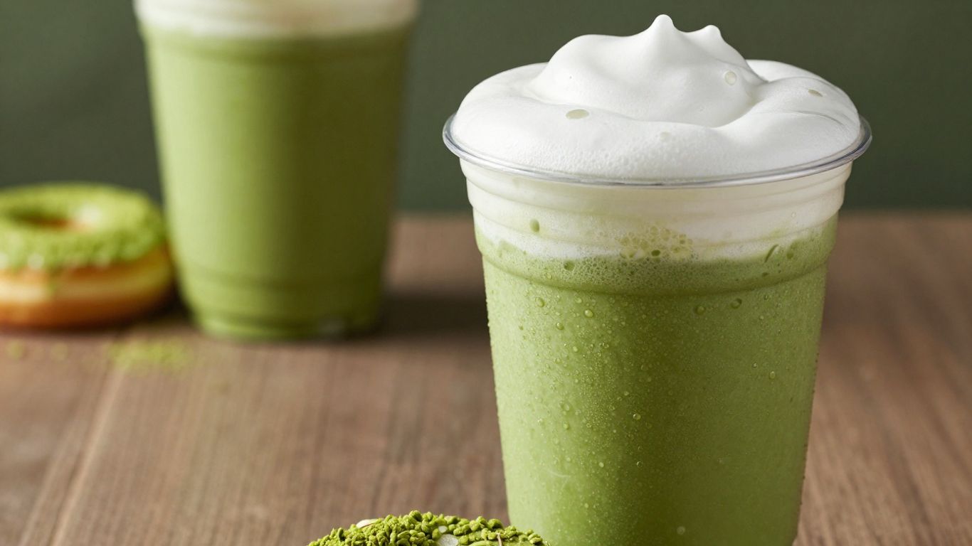 Dunkin' matcha latte and donut