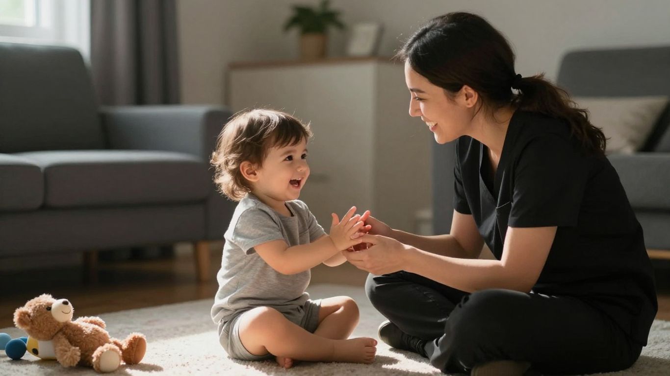 Therapist and toddler engaging in a positive therapy session.
