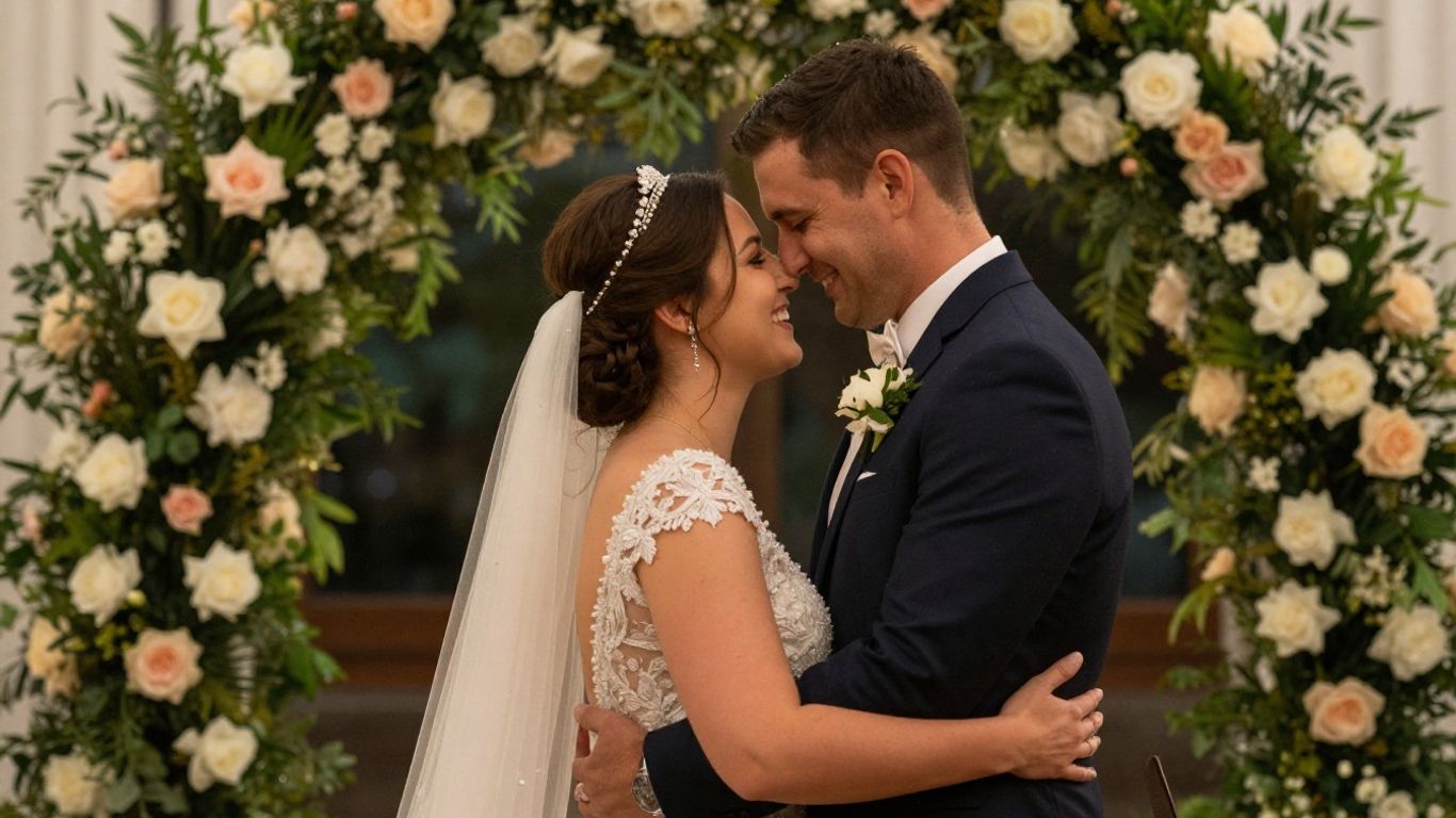 Dou and David's cinematic wedding highlight embrace.