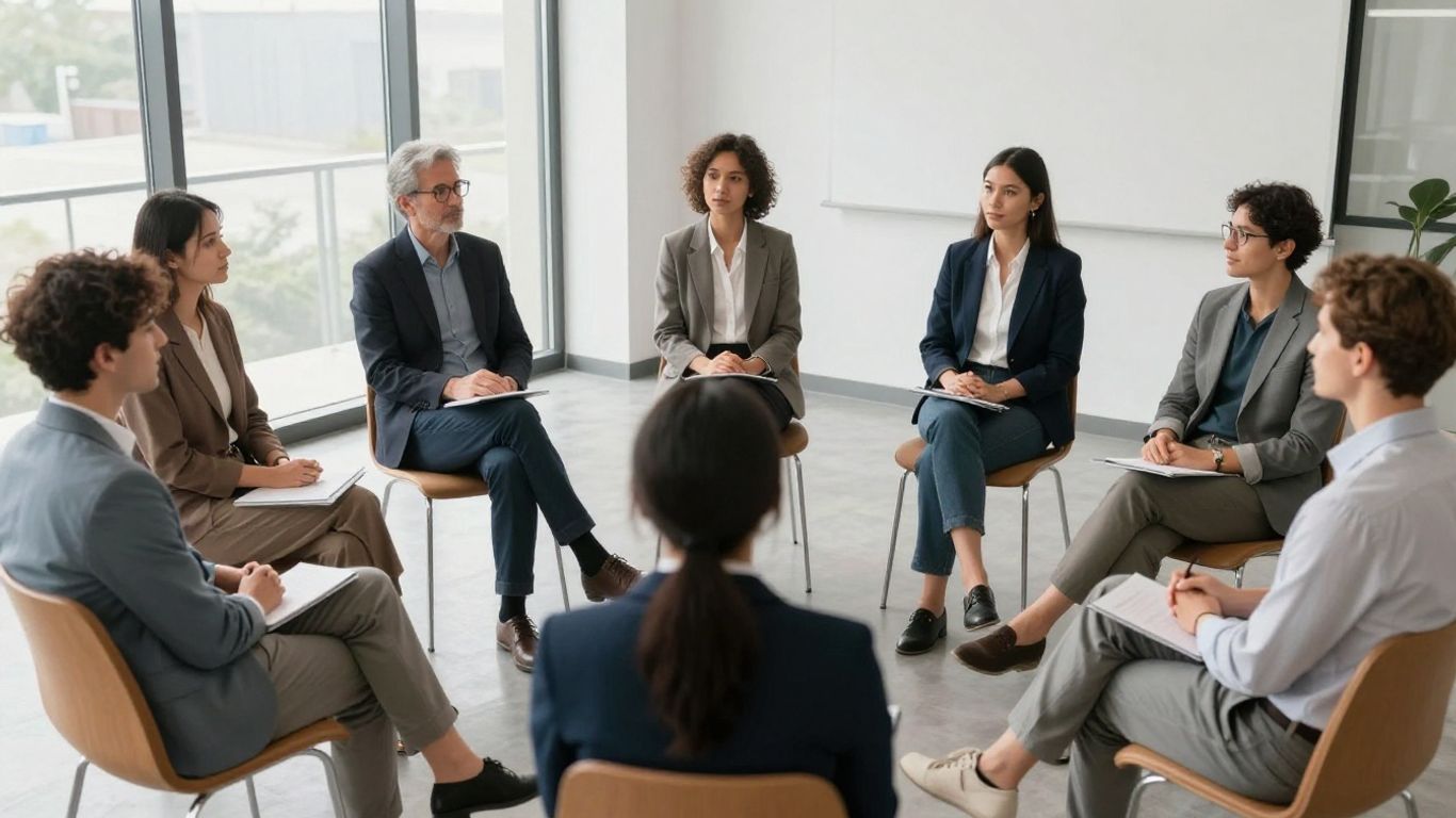 A diverse group engaging in an open discussion