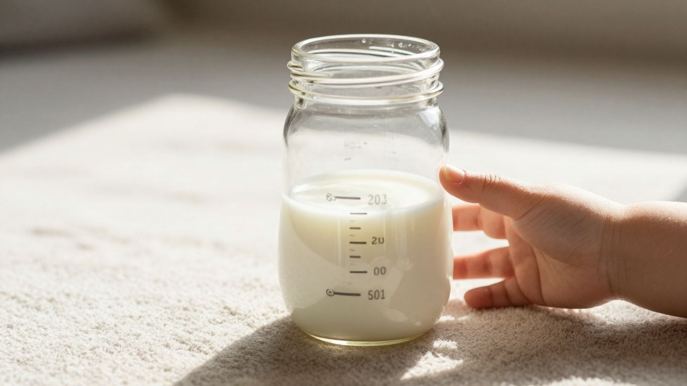 Biberón de cristal con leche, listo para alimentar al bebé.