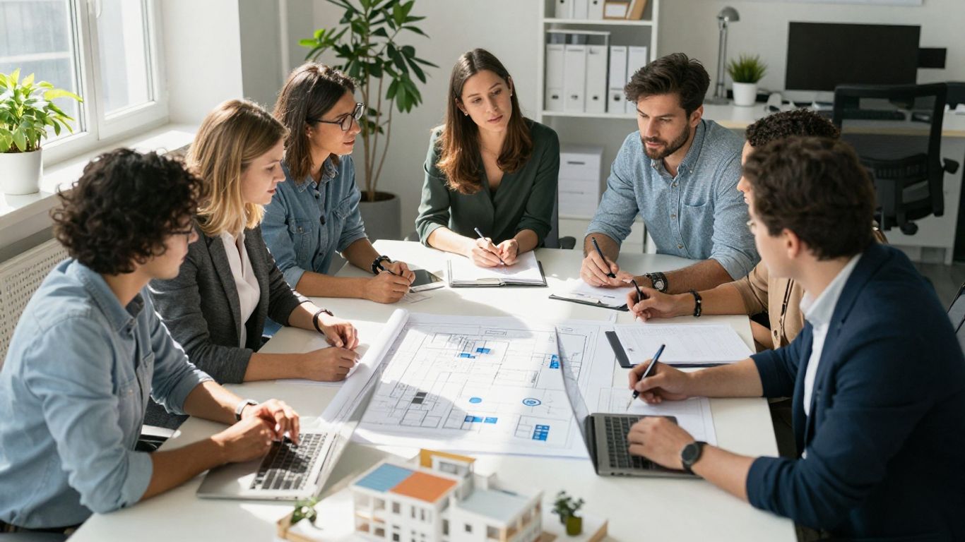 Professionals collaborating on BIM modeling project
