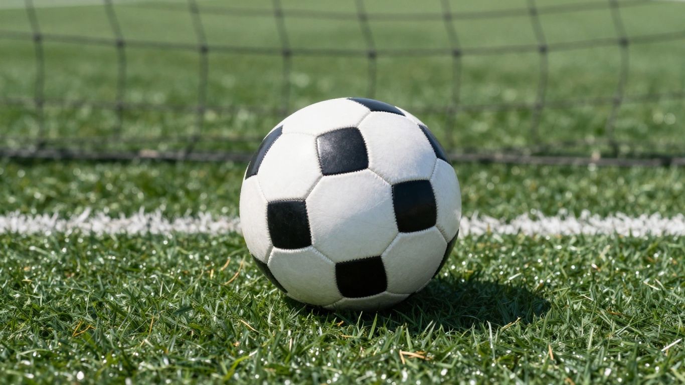 Soccer ball with a protective net overlay.