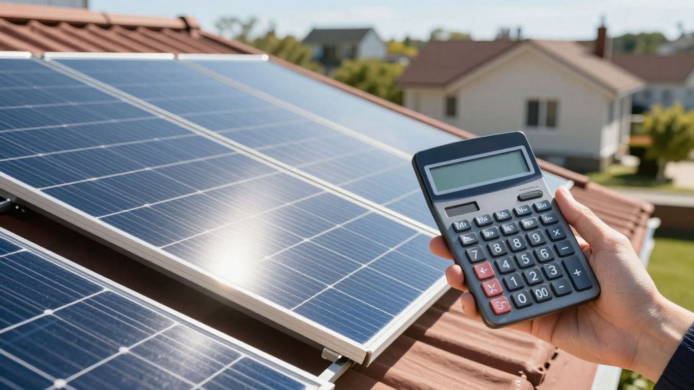 Panneaux solaires sur un toit avec une calculatrice.