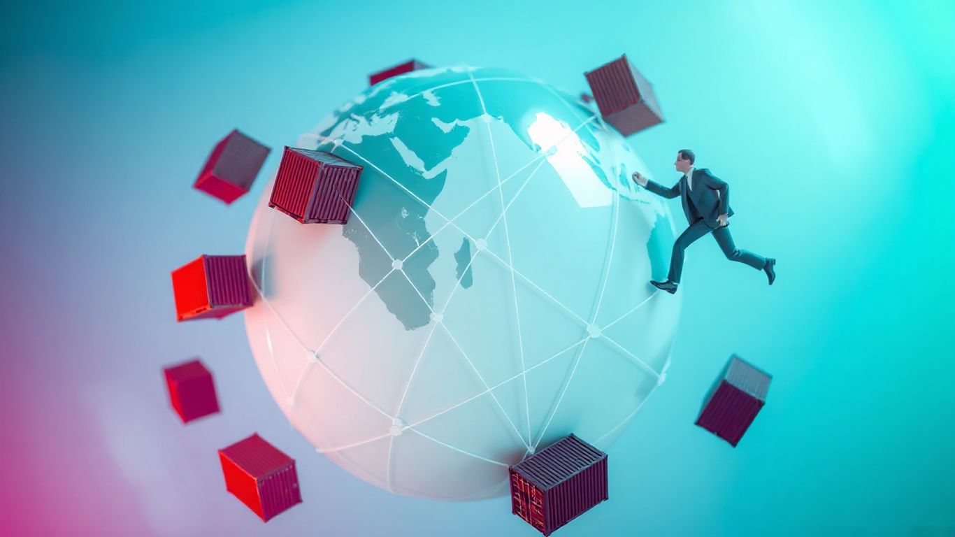 Globo con líneas de conexión y contenedores de envío.