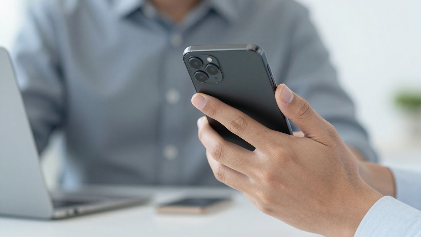Person holding a smartphone, ready to make a call.