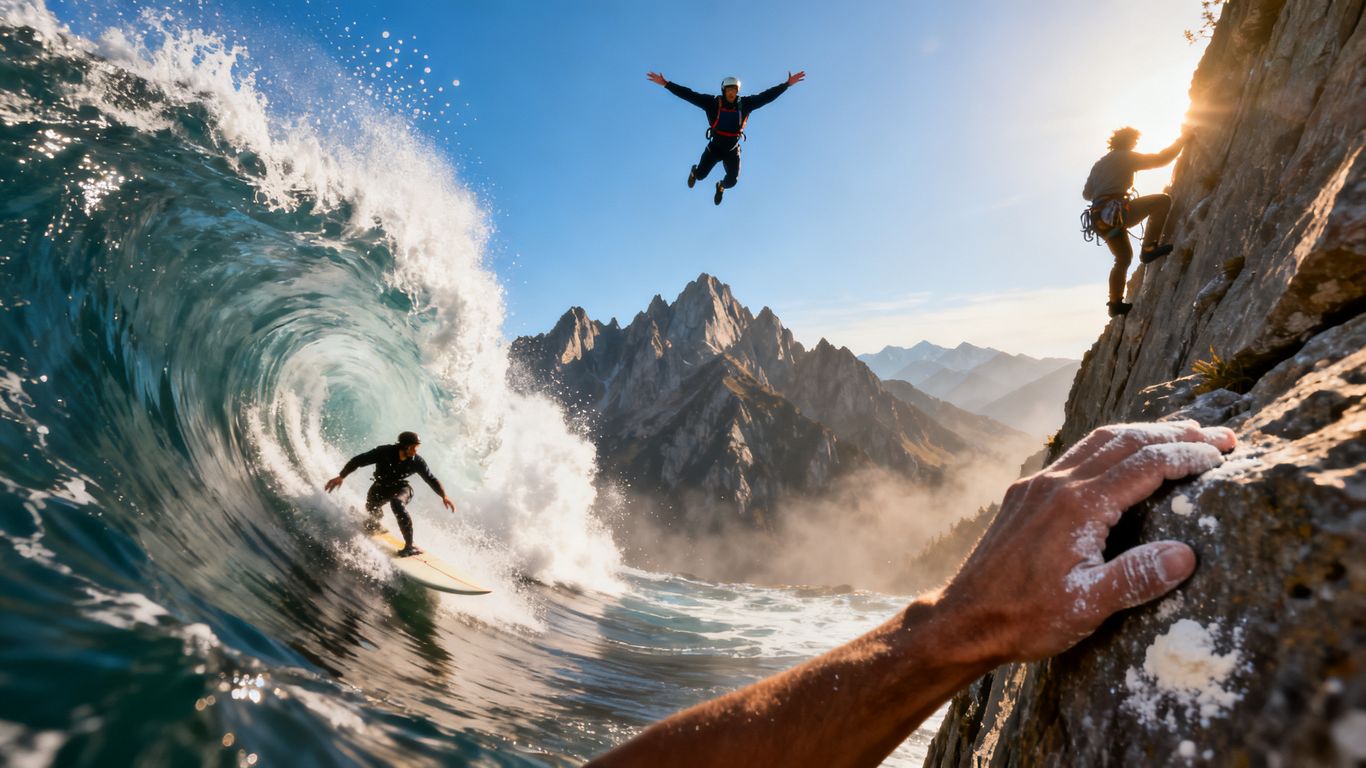 Person engaged in extreme adventure sport activity.