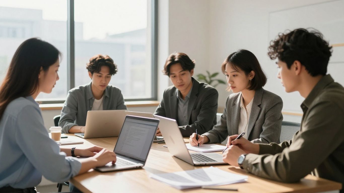 Team working together in a modern office.