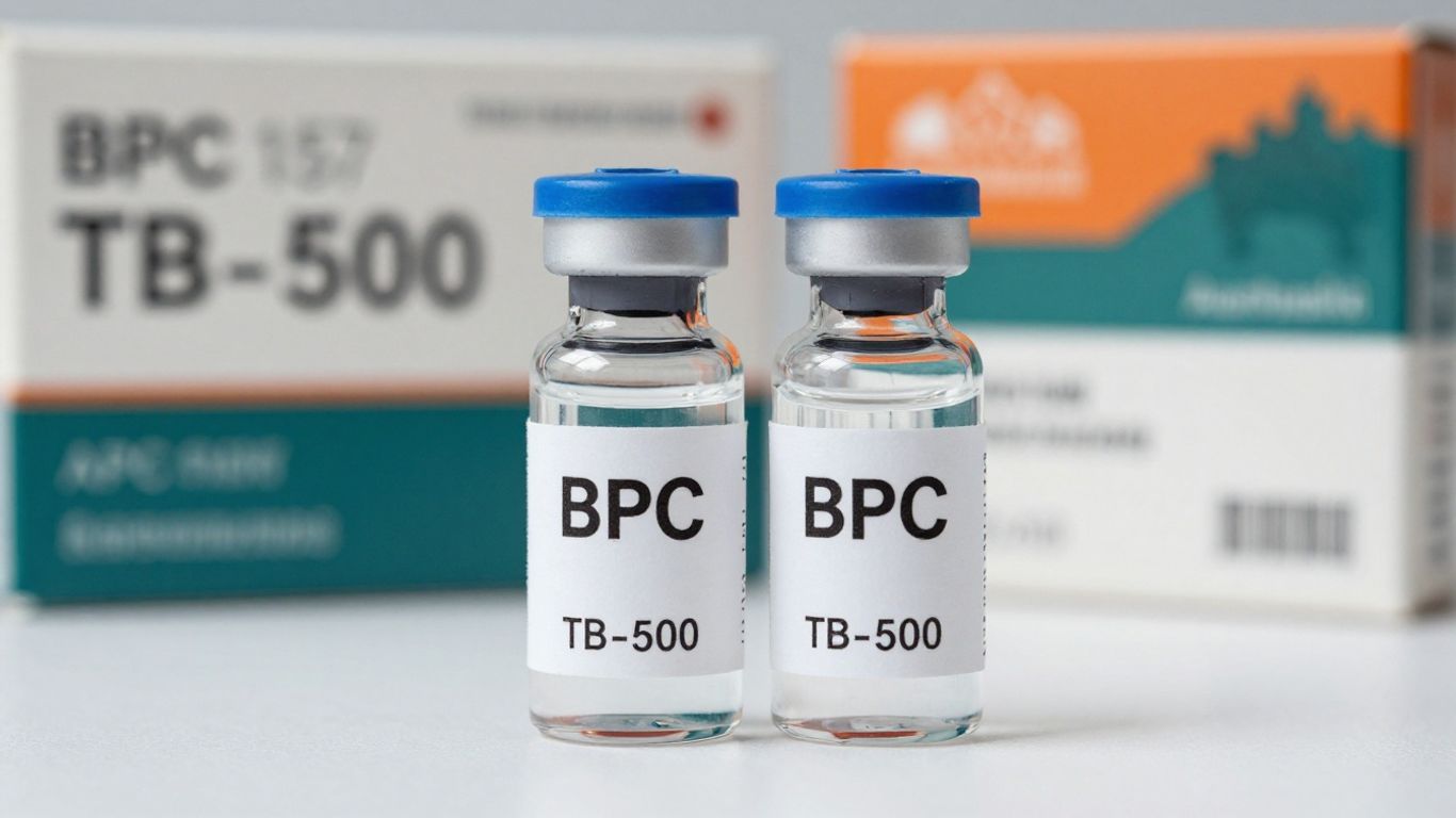 BPC-157 and TB-500 vials with Australian backdrop