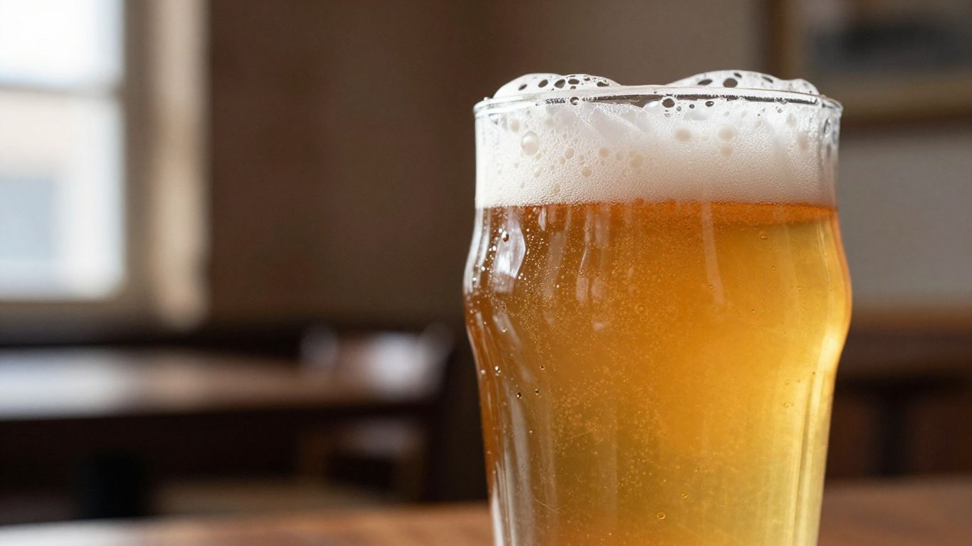 Glass of French craft beer in a brewery