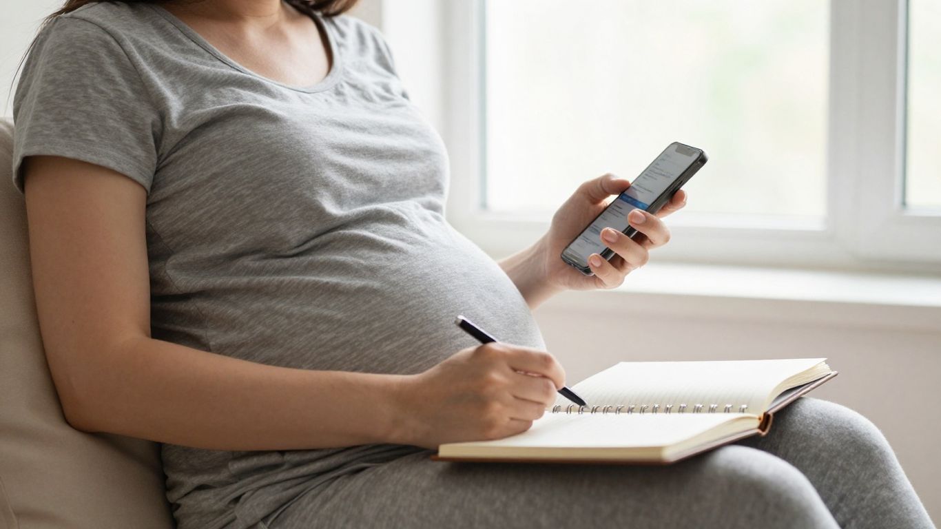 Persona revisando información prenatal en un teléfono