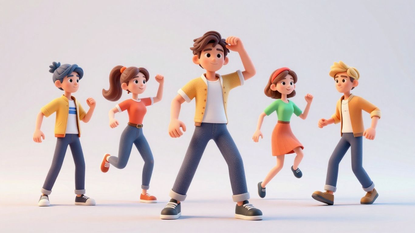 3D animation scene with characters in motion.