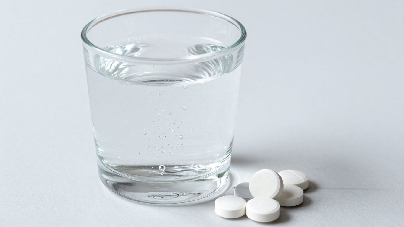 Magnesium effervescent tablets dissolving in water.