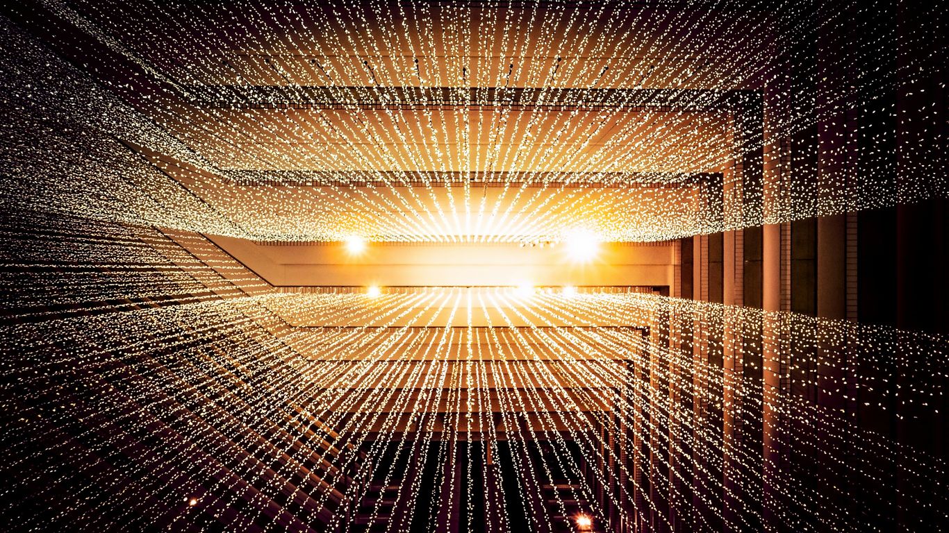 A complex digital interface displaying network nodes and connections