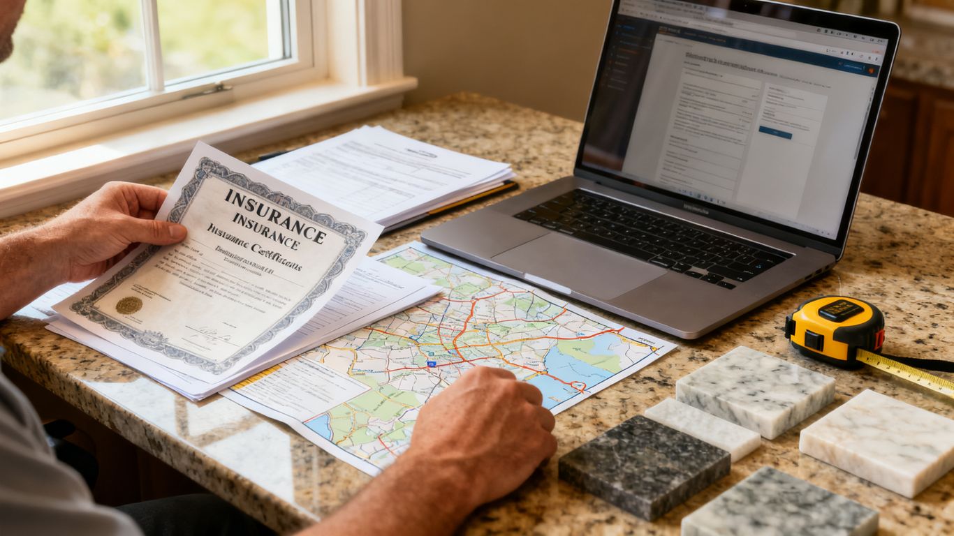 Countertop contractor organizing business documents