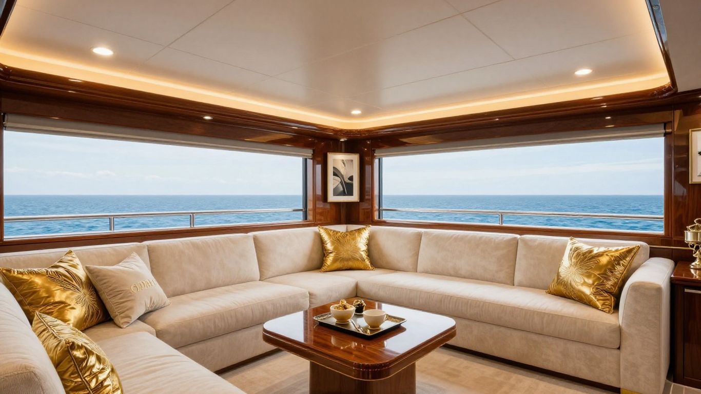 Luxurious Kismet yacht lounge with panoramic ocean view