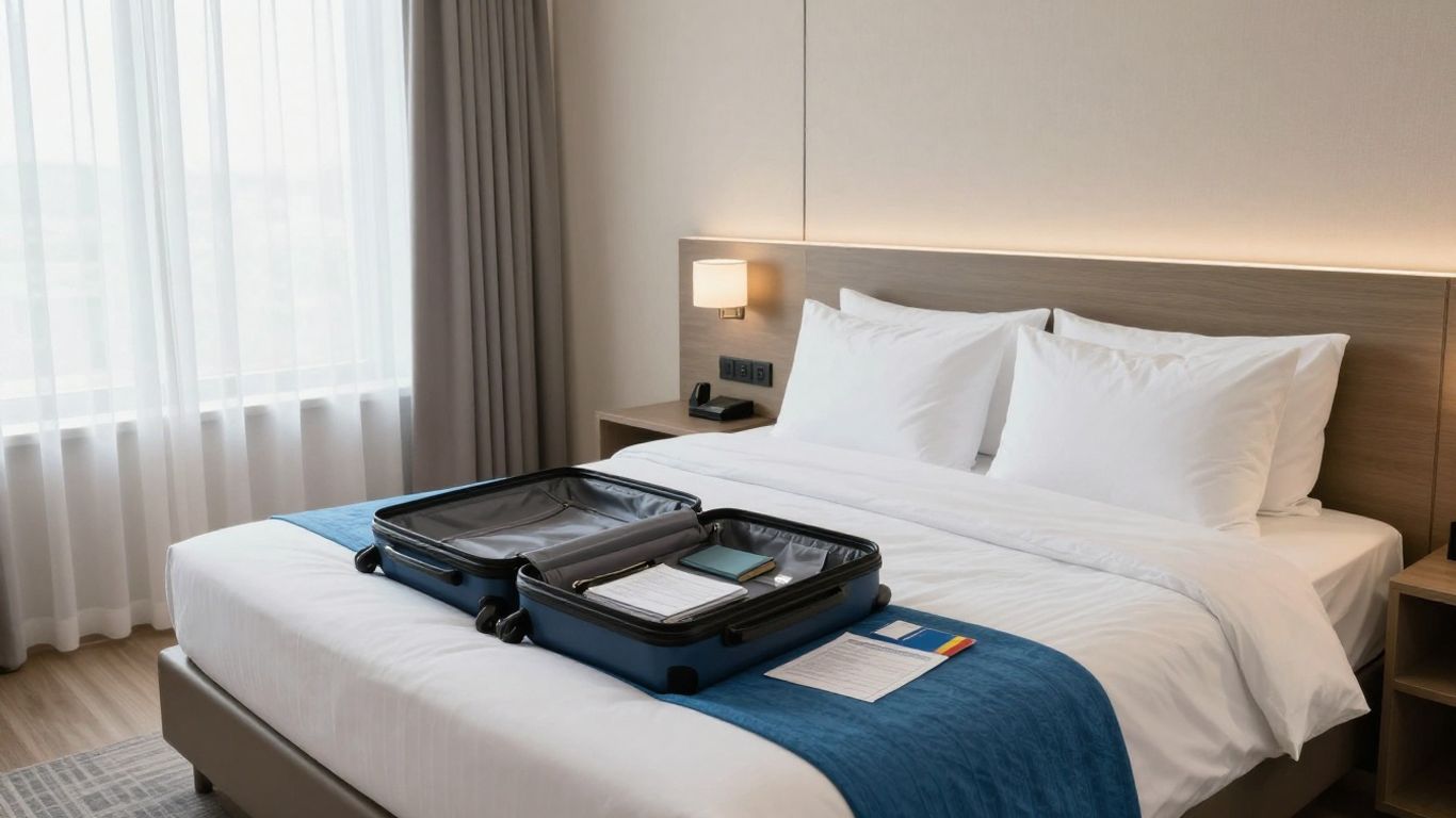 Chambre d’hôtel lumineuse préparée pour voyageurs