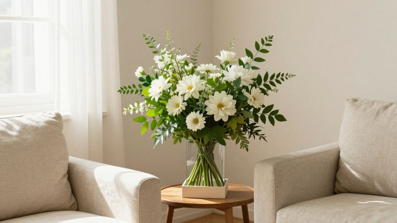 Potted plant and floral box in a bright apartment