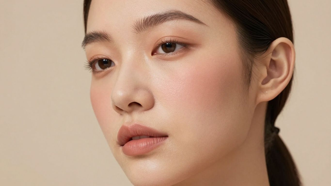 Rosy beige powder blush on olive skin