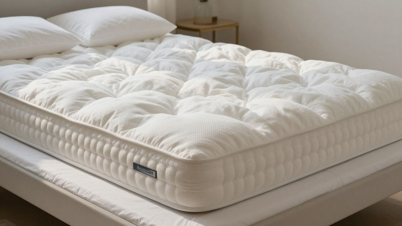 Plush Parachute down mattress topper on a bed.
