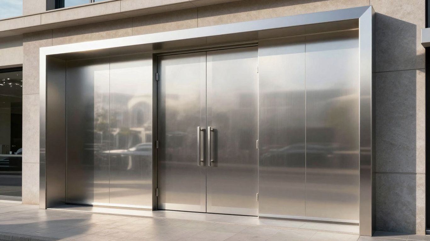 Sleek aluminium shopfront doors with a modern design.