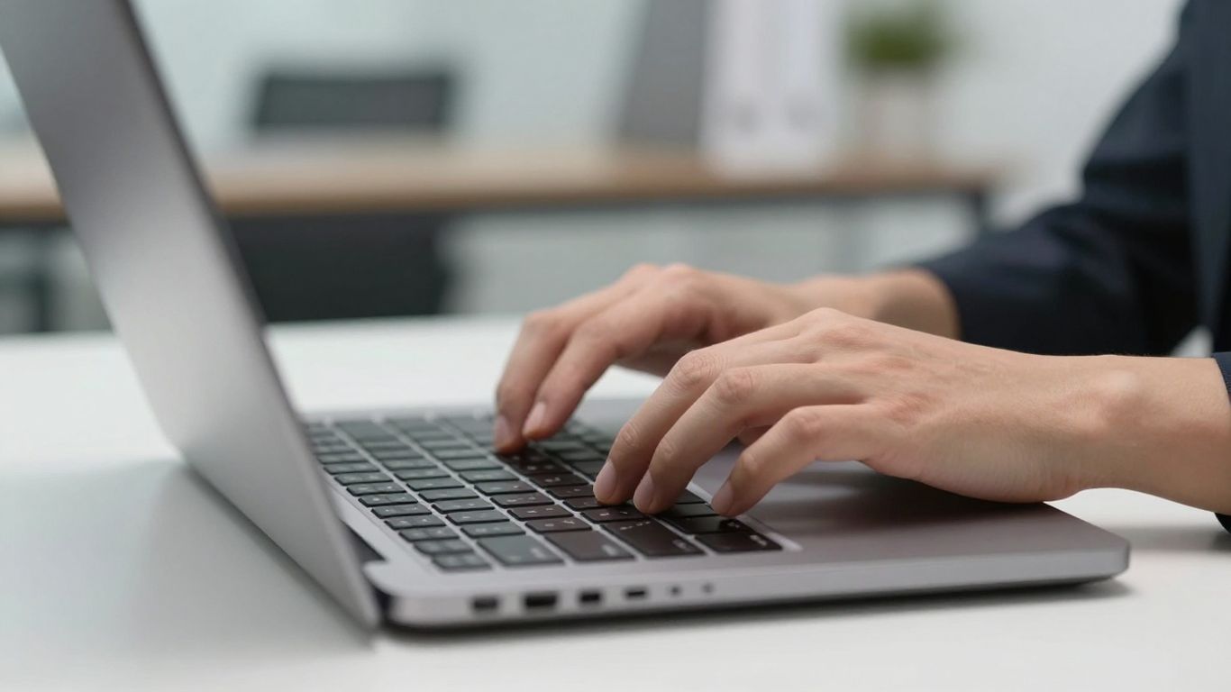 A human hand on a laptop