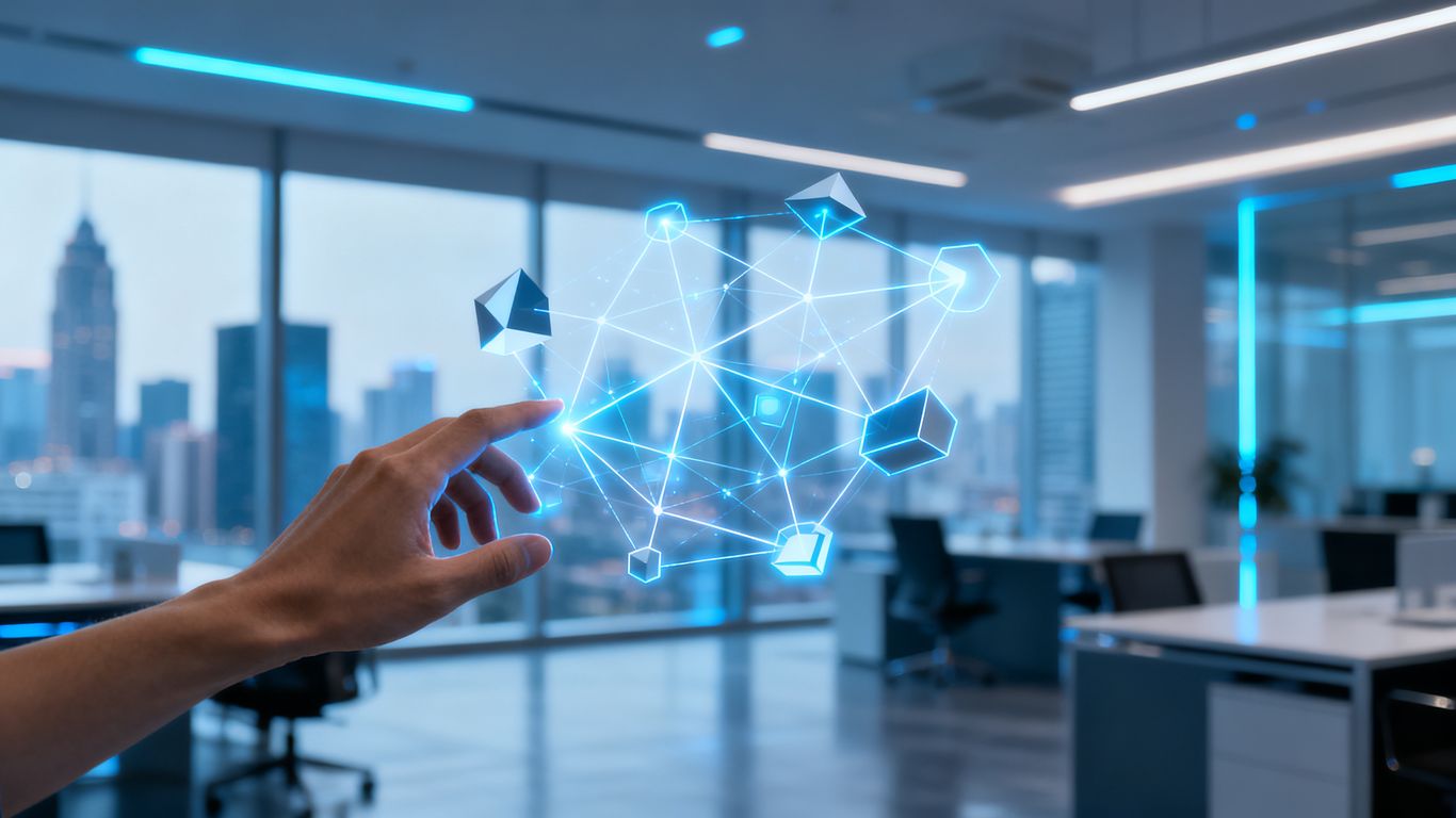 San Antonio skyline with digital network overlay.