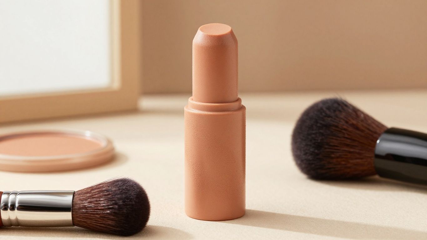 Cream bronzer stick blended across olive skin