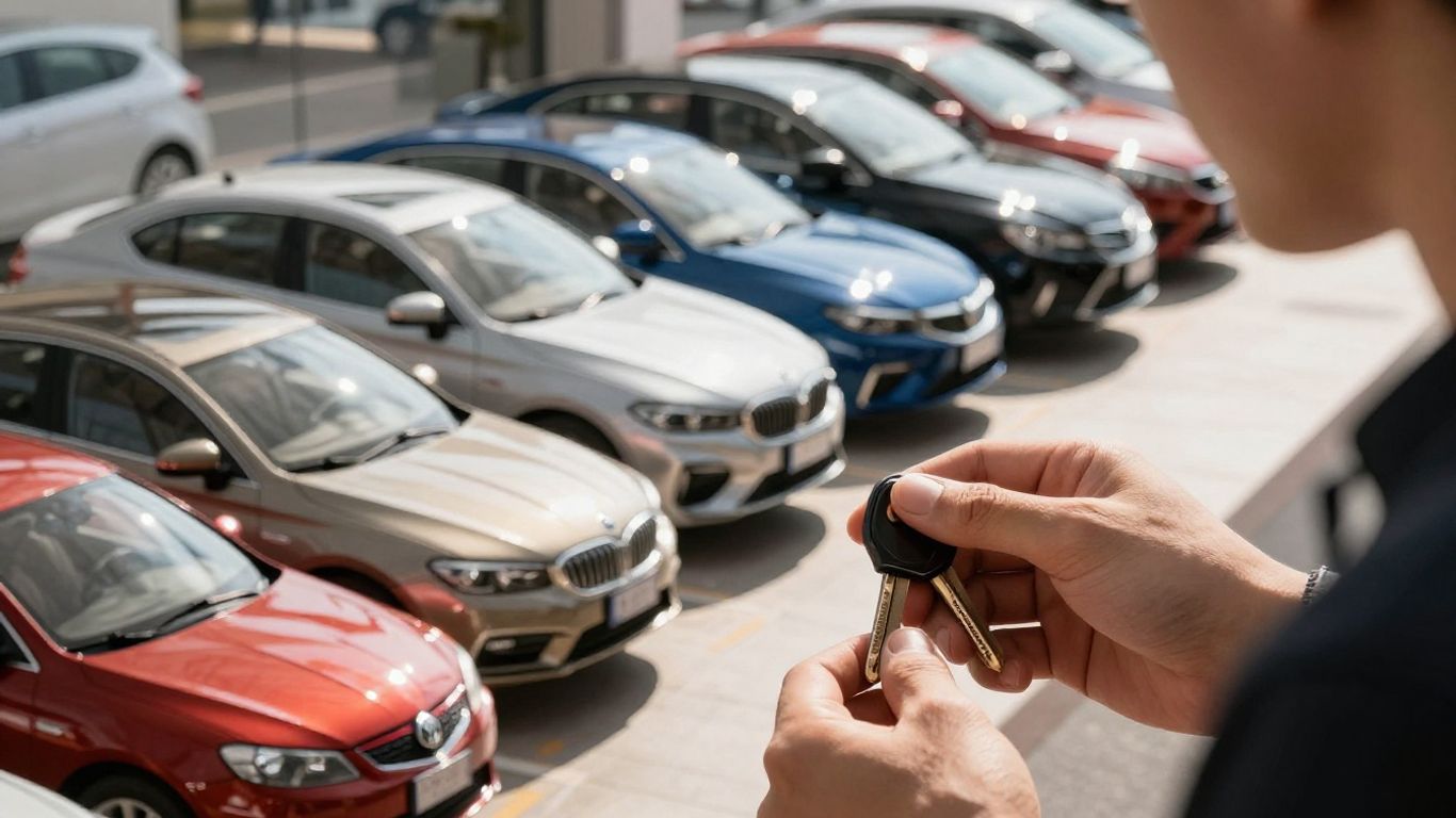 Person choosing a car from a selection.