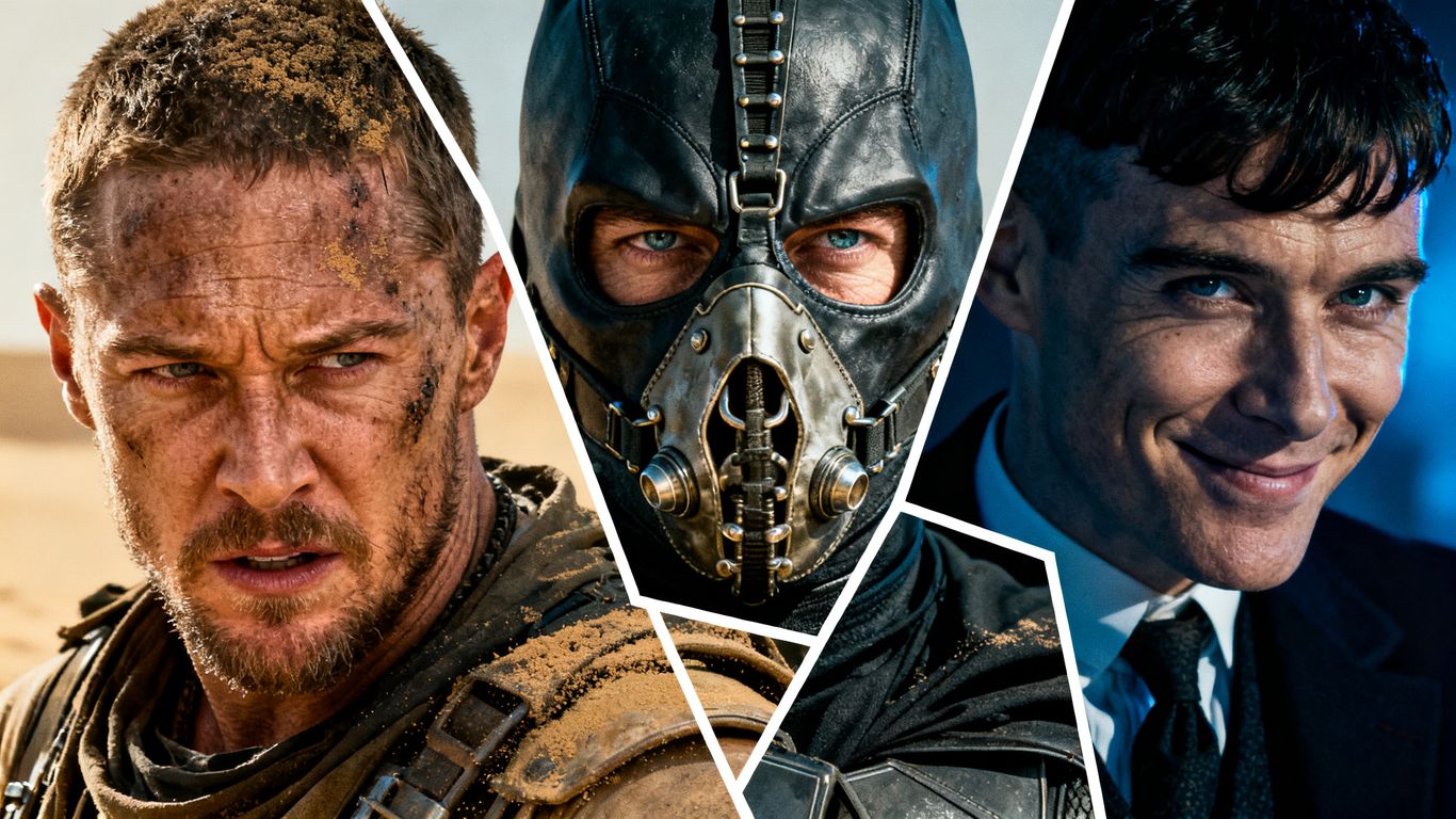 [Tom Hardy] in iconic movie and TV show scenes collage.