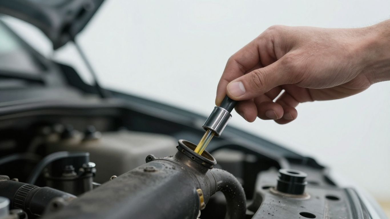 A technician inspecting engine oil levels