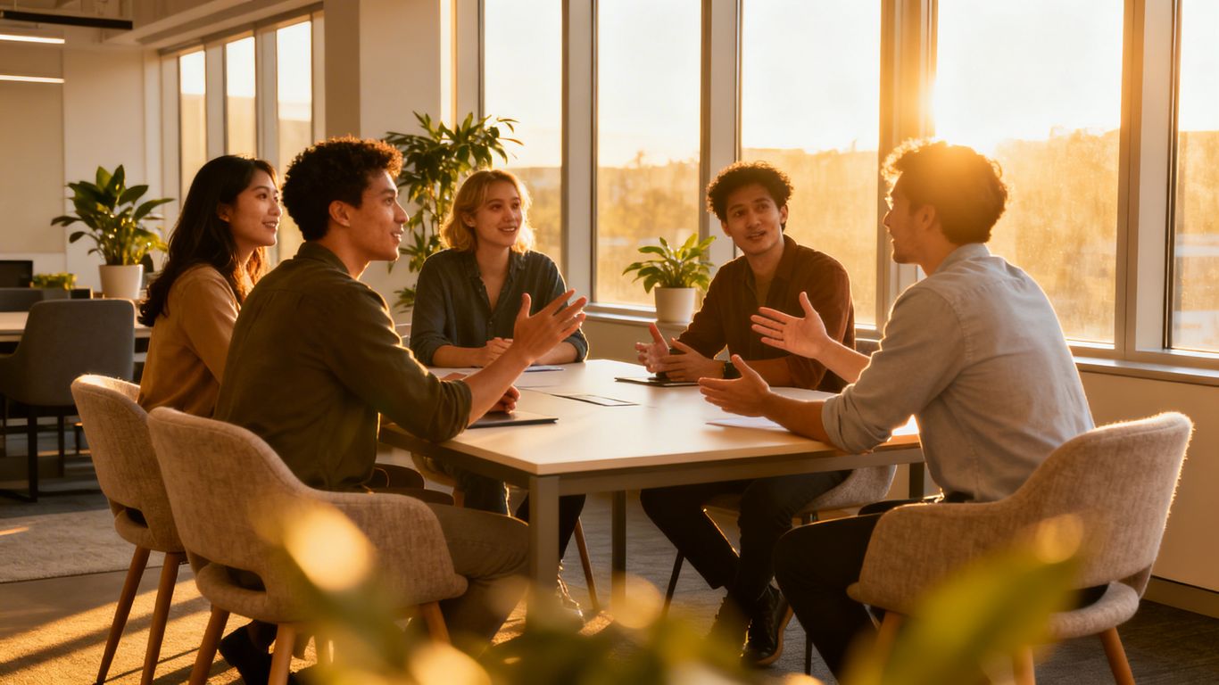 People planning together in a bright, welcoming room.
