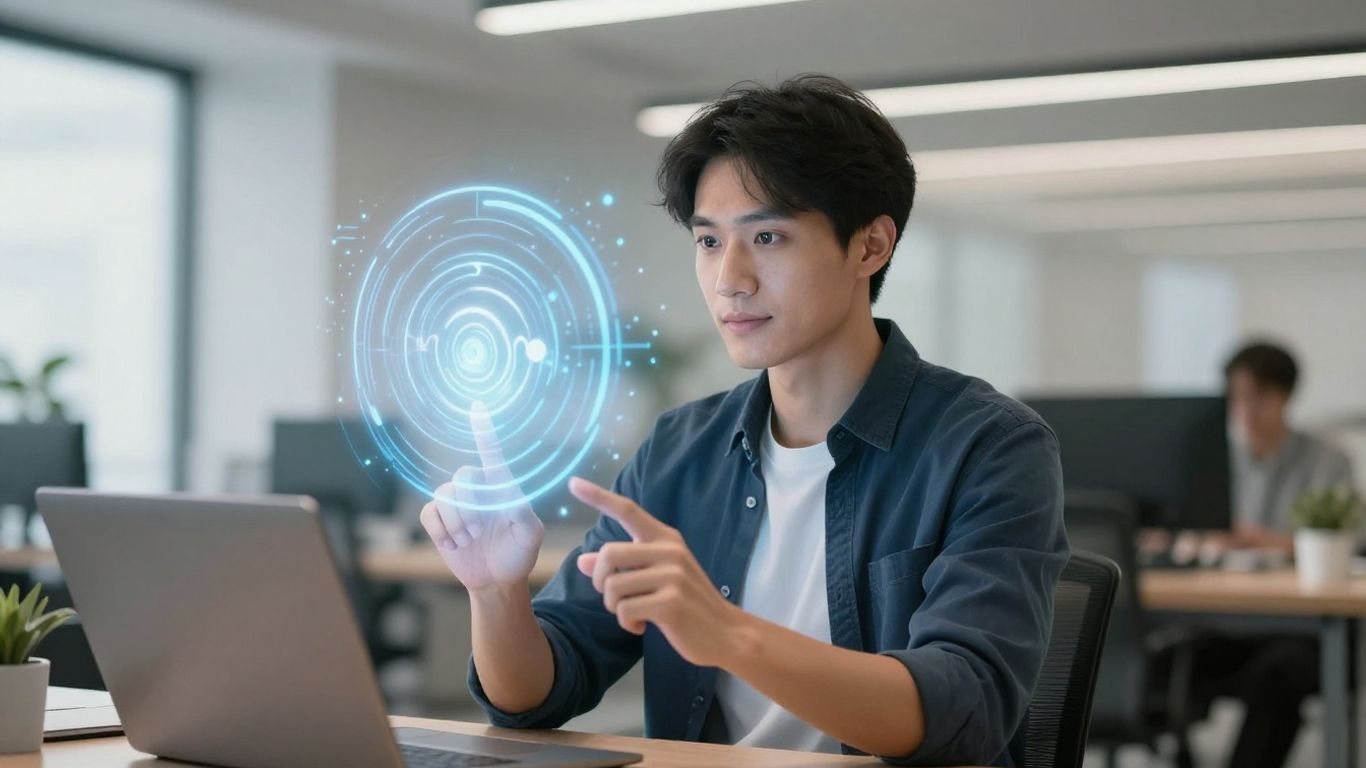 Person using AI assistant for success.
