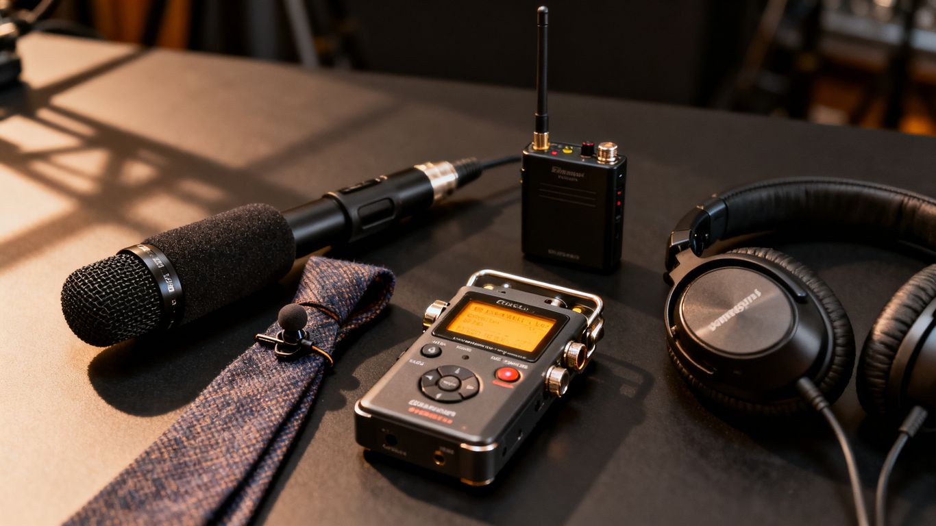 Audio recorder with microphones and headphones
